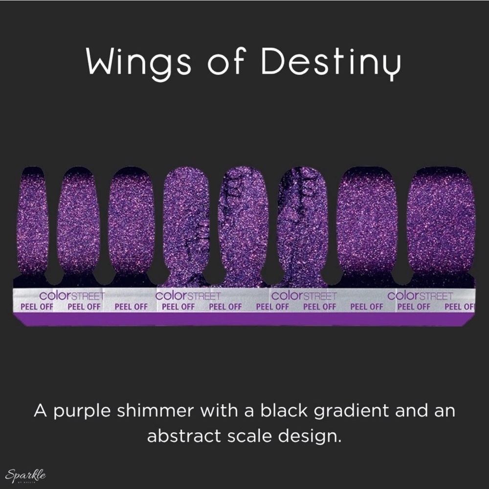 Color Street Wings of Destiny Purple Shimmer with Black Gradient Press-On Nails